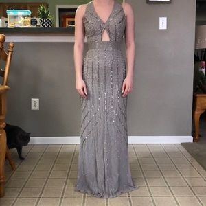 Grey Beaded Prom Dress